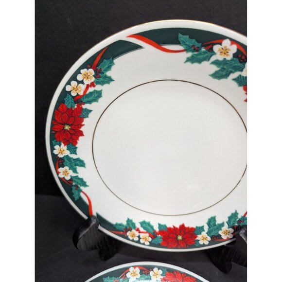 Tienshan Fine China Deck The Halls Christmas Design Salad Plate Set of 4 - Picture 4 of 11